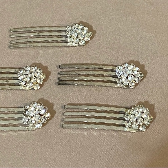 Set of 5 Silver & Glass Hair Pins